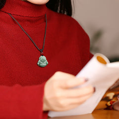 Natural Jade Pendant Necklace Men's Buddha Maitreya Pendant