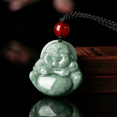 Natural Jade Pendant Necklace Men's Buddha Maitreya Pendant