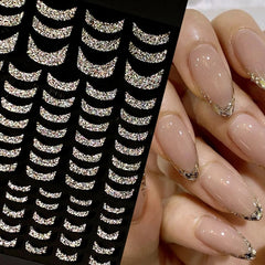 Glitter Golden French Nail Stickers Sparkly 3D Curve Stripe Nail Decals