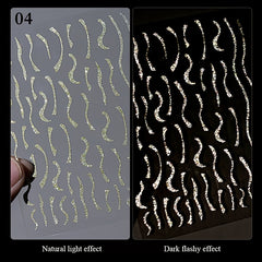 Glitter Golden French Nail Stickers Sparkly 3D Curve Stripe Nail Decals