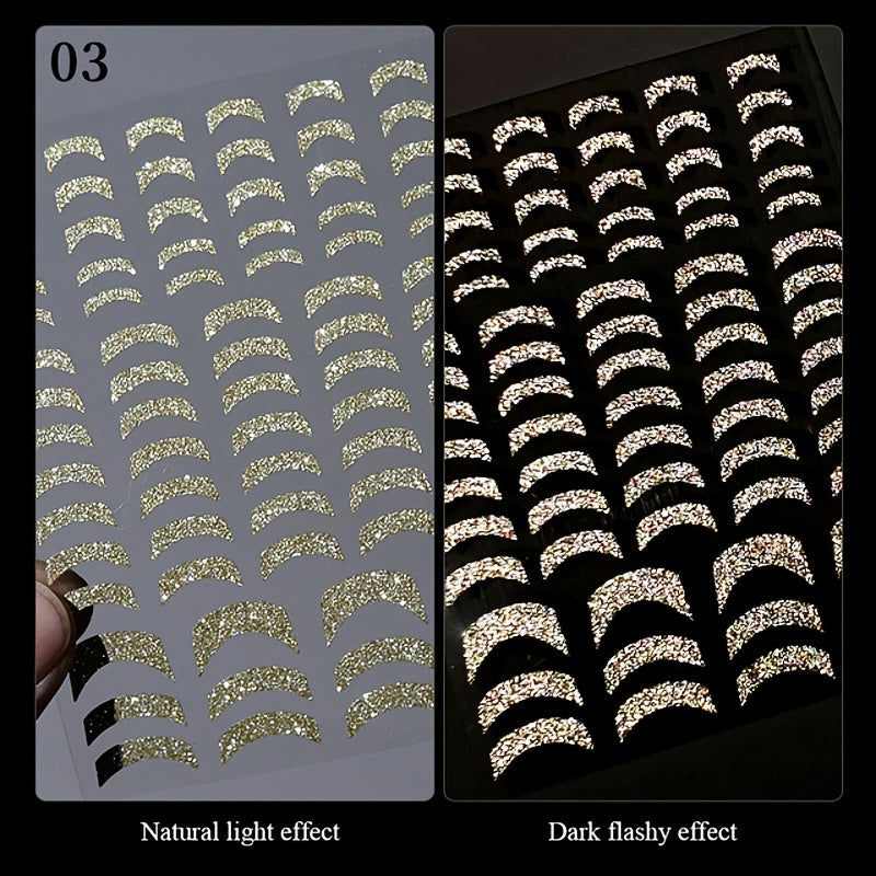 Glitter Golden French Nail Stickers Sparkly 3D Curve Stripe Nail Decals
