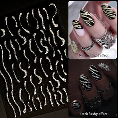Glitter Golden French Nail Stickers Sparkly 3D Curve Stripe Nail Decals