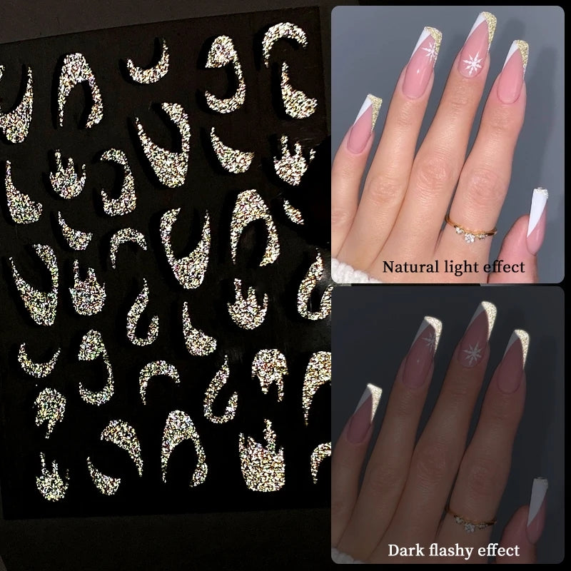 Glitter Golden French Nail Stickers Sparkly 3D Curve Stripe Nail Decals