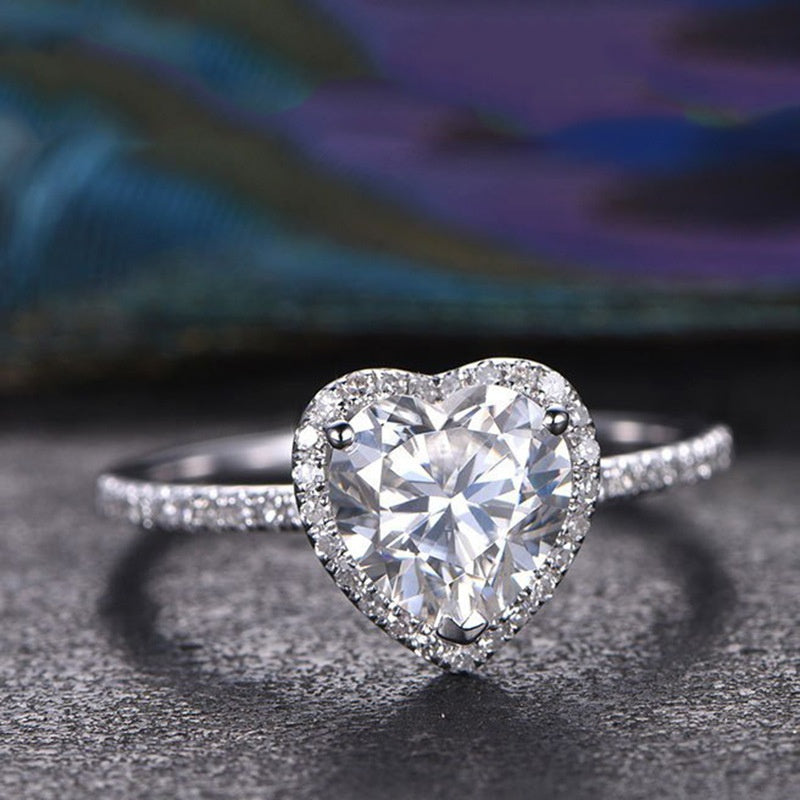 Heart Zircon Wedding Ring 925 Silver Plated Jewelry Women Girls Gift