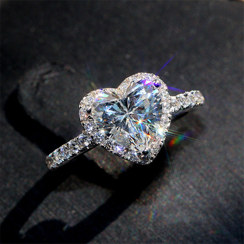 Heart Zircon Wedding Ring 925 Silver Plated Jewelry Women Girls Gift