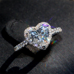 Heart Zircon Wedding Ring 925 Silver Plated Jewelry Women Girls Gift