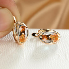 Elegant Oval Cut Zircon Earrings 18K Plated Jewelry