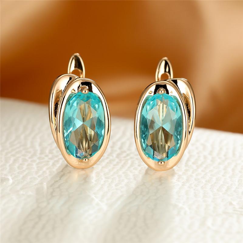 Elegant Oval Cut Zircon Earrings 18K Plated Jewelry
