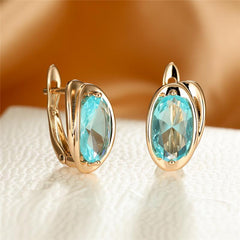 Elegant Oval Cut Zircon Earrings 18K Plated Jewelry