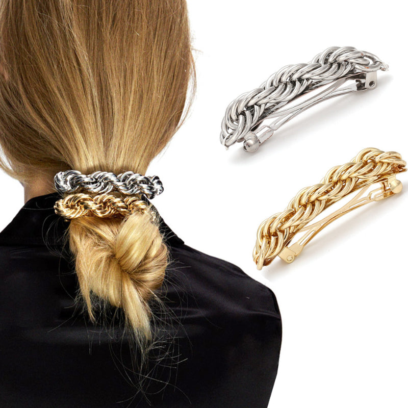 Twisted Punk Hair Clip Golden Silver Geometric Hairpin Chain Barrette