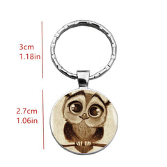 Vintage Owl Time Gemstone Keychain Necklace