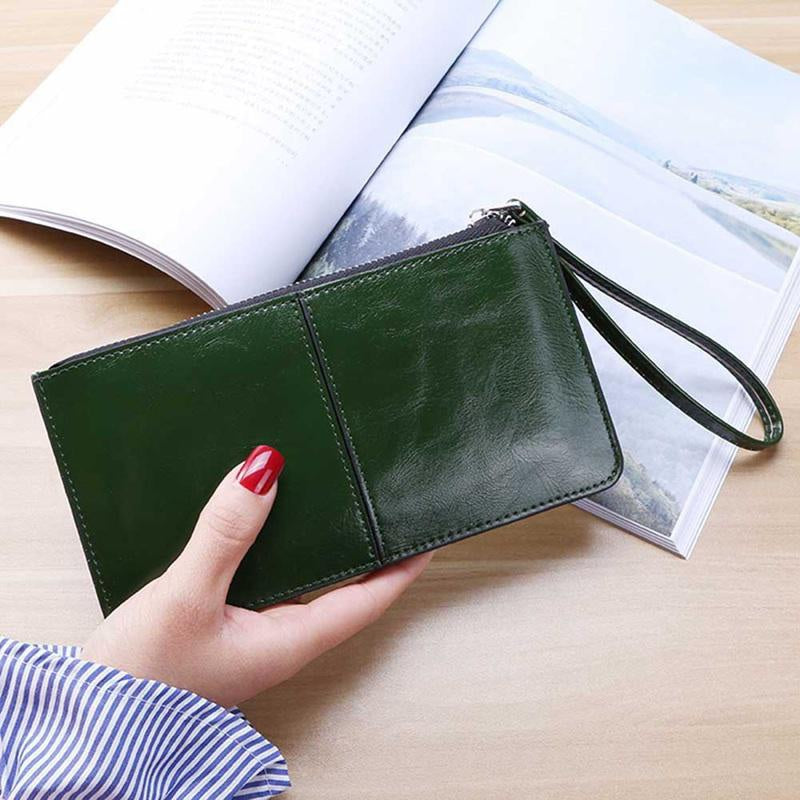 Stitch Detail Long Wallet Faux Leather Clutch Purse Women's Zipper Wristlet Bag