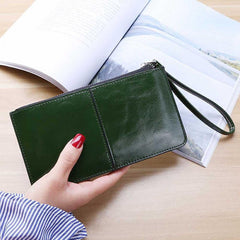 Stitch Detail Long Wallet Faux Leather Clutch Purse Women's Zipper Wristlet Bag