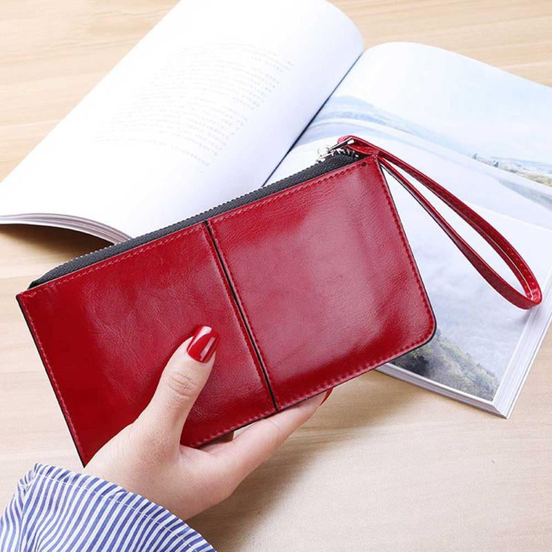 Stitch Detail Long Wallet Faux Leather Clutch Purse Women's Zipper Wristlet Bag