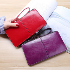 Stitch Detail Long Wallet Faux Leather Clutch Purse Women's Zipper Wristlet Bag