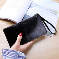 Stitch Detail Long Wallet Faux Leather Clutch Purse Women's Zipper Wristlet Bag