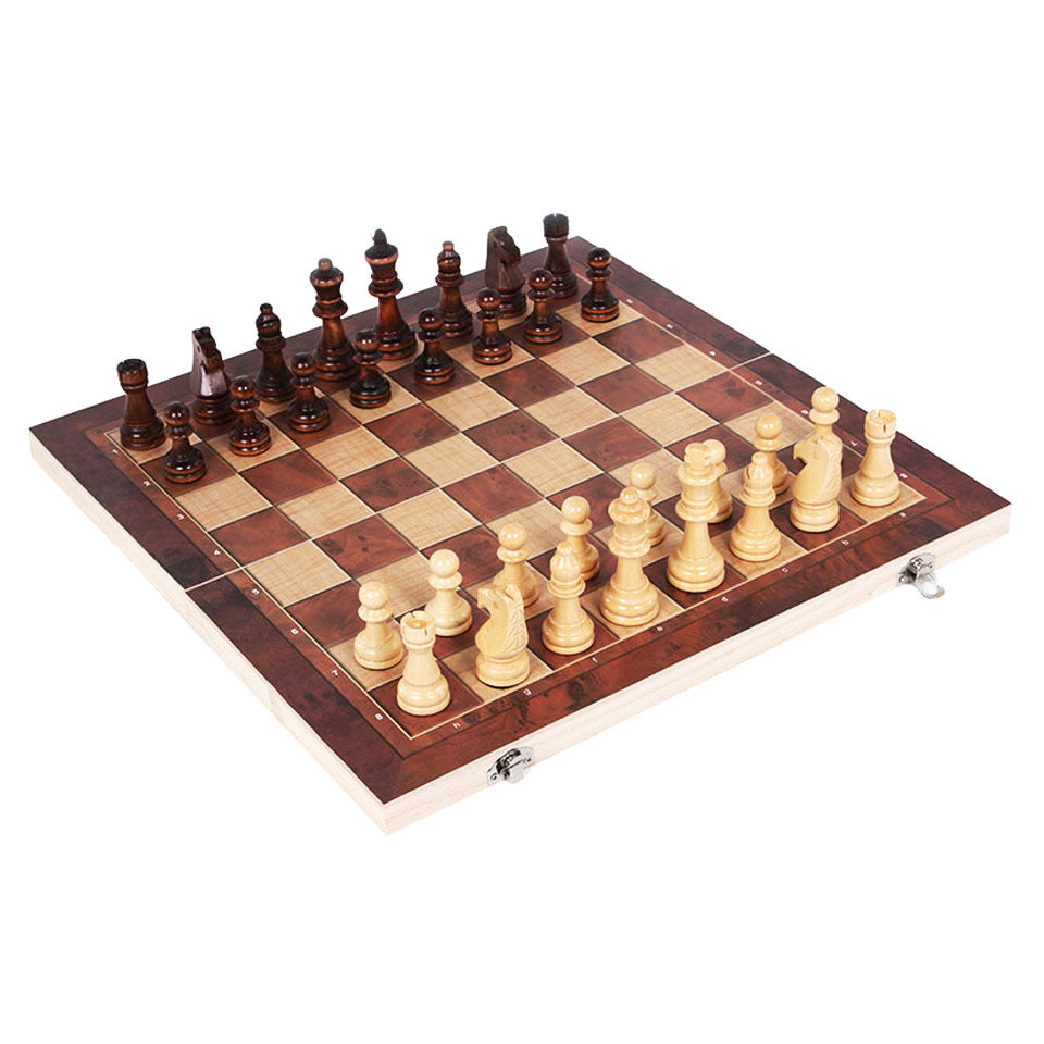 3 in 1 Chess Checkers Backgammon Set Wooden Classic Chess Pieces Board Case