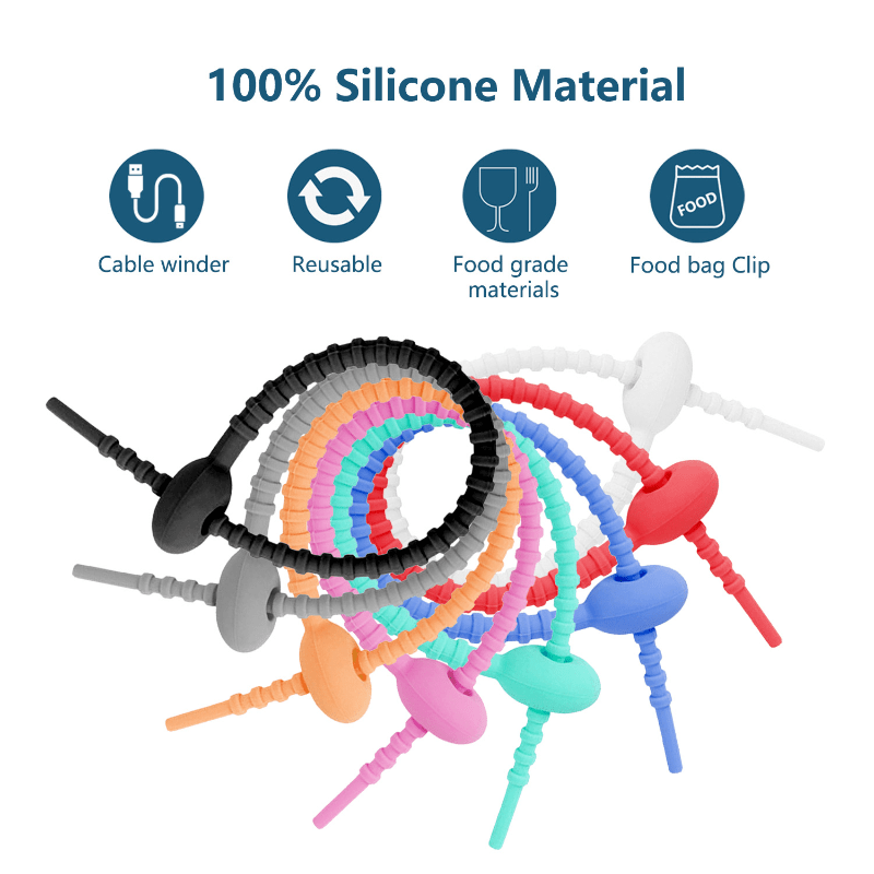 12pcs Reusable Silicone Ties & Bag Clips All Purpose Cable Straps