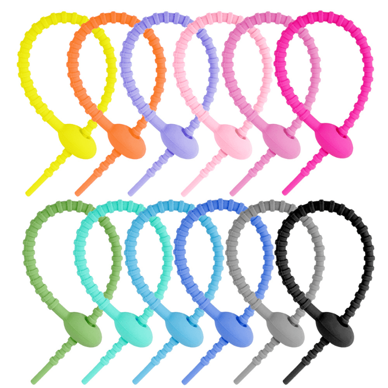 12pcs Reusable Silicone Ties & Bag Clips All Purpose Cable Straps
