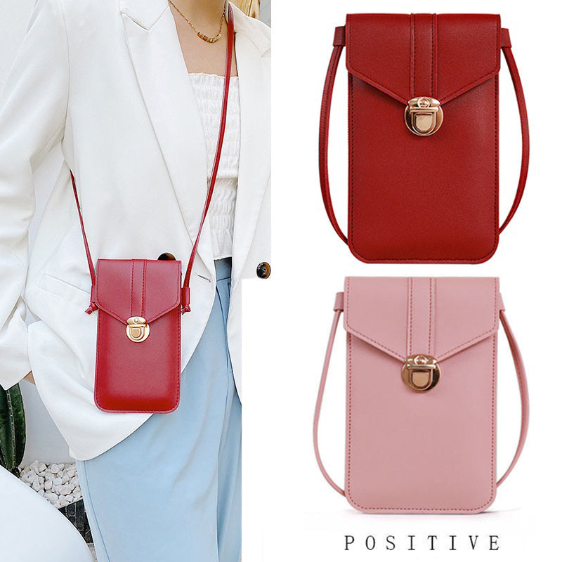 Women's Minimalist Cell Phone Bag Faux Leather Buckle Bag