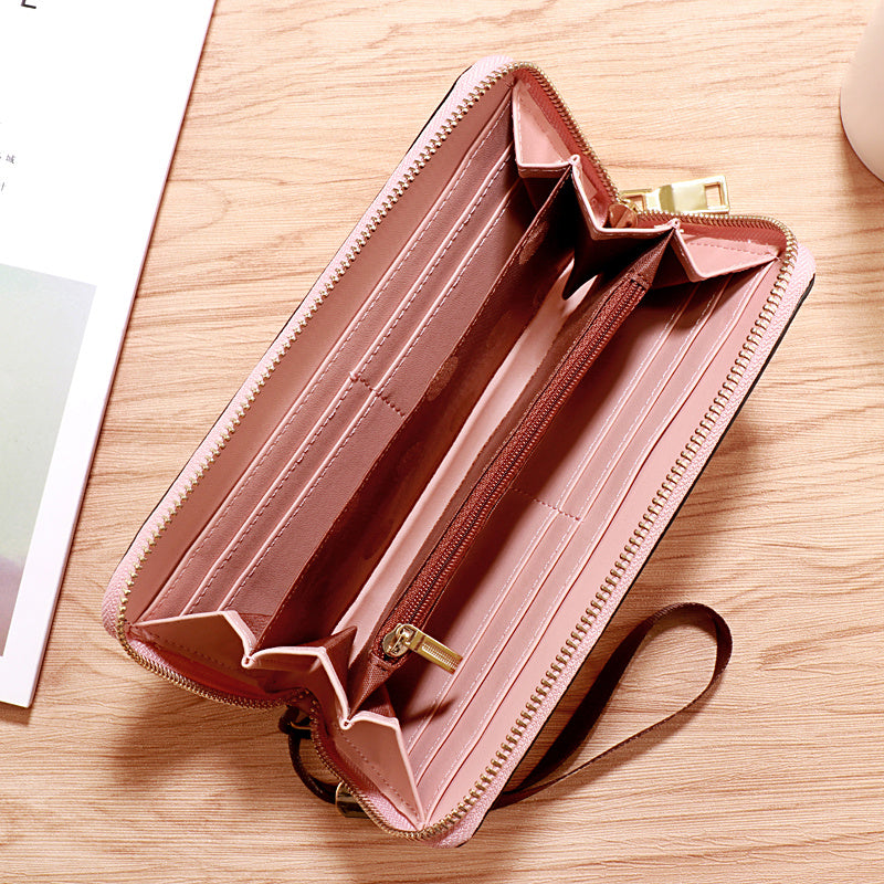 Women's Vintage Long Clutch Purse Faux Leather Coin Purse Zipper Bag