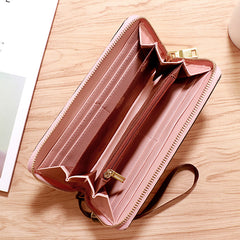 Women's Vintage Long Clutch Purse Faux Leather Coin Purse Zipper Bag