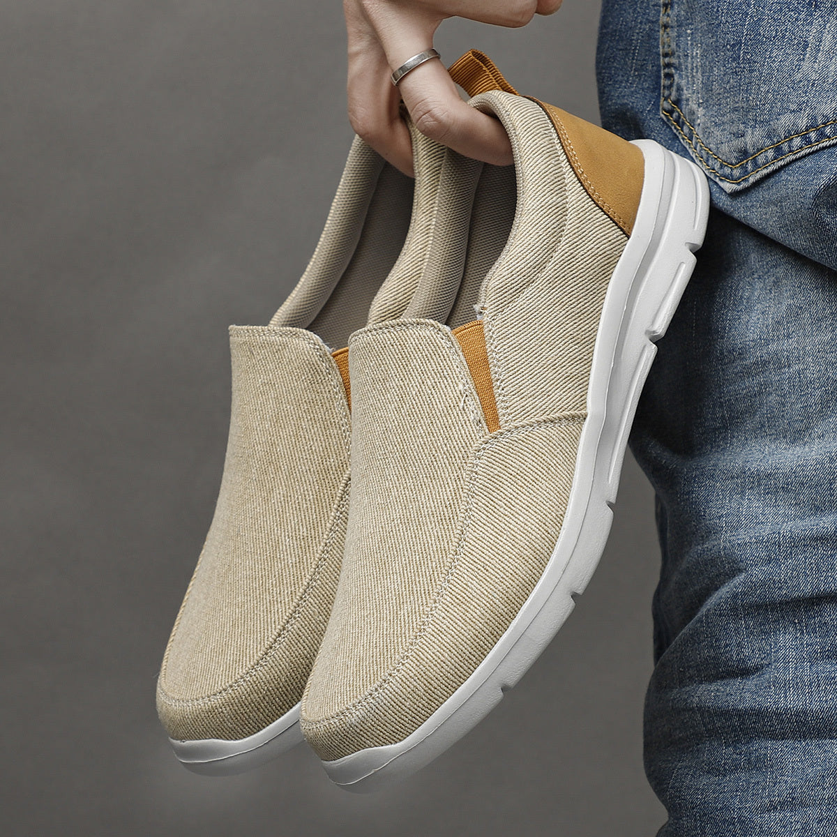 Men Slip On Loafers Comfort Non Slip Walking Sneakers Summer Canvas Shoes