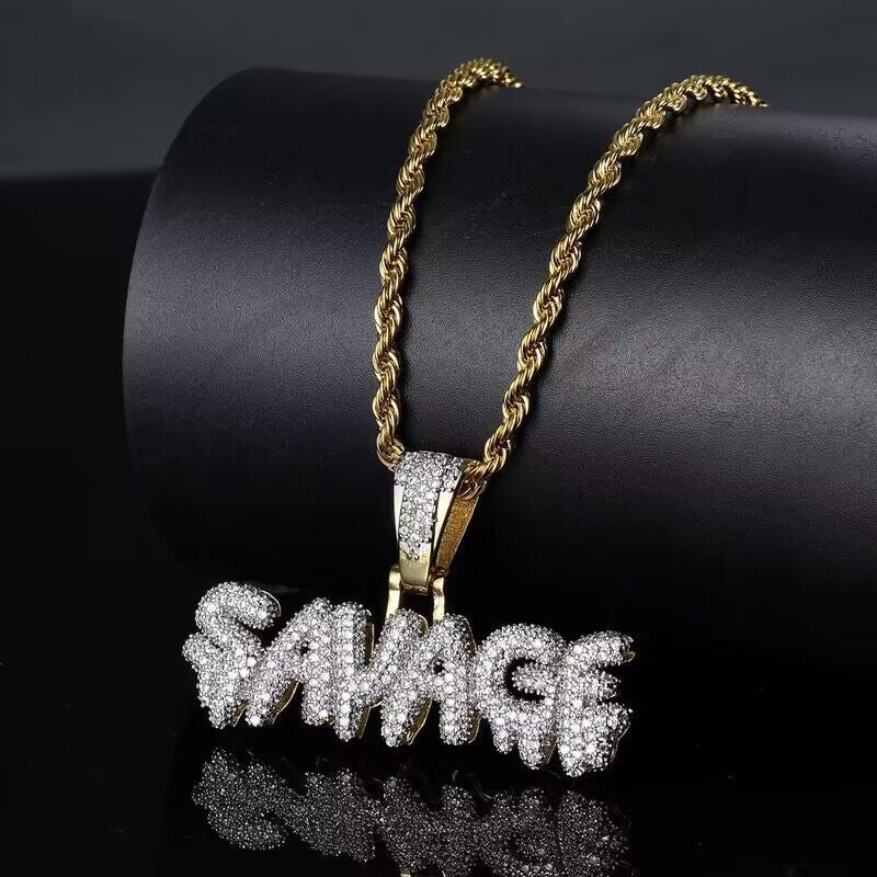 Men's Bling Rhinestone Diamond Pendant Hip Hop Necklace