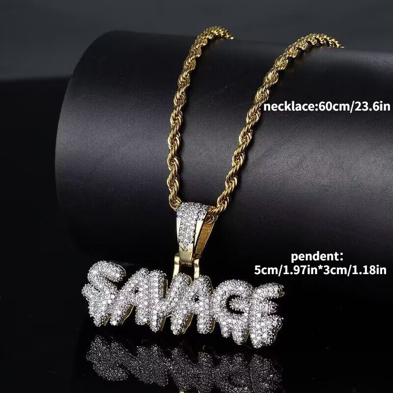 Men's Bling Rhinestone Diamond Pendant Hip Hop Necklace