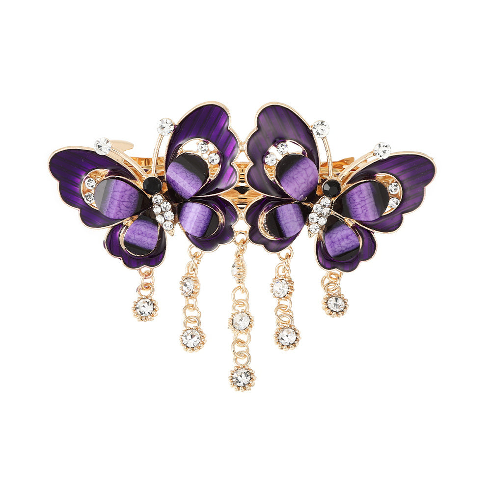 Butterfly Rhinestone Hair Clips Metal Enamel Flower Vintage Hairpins With Tassel