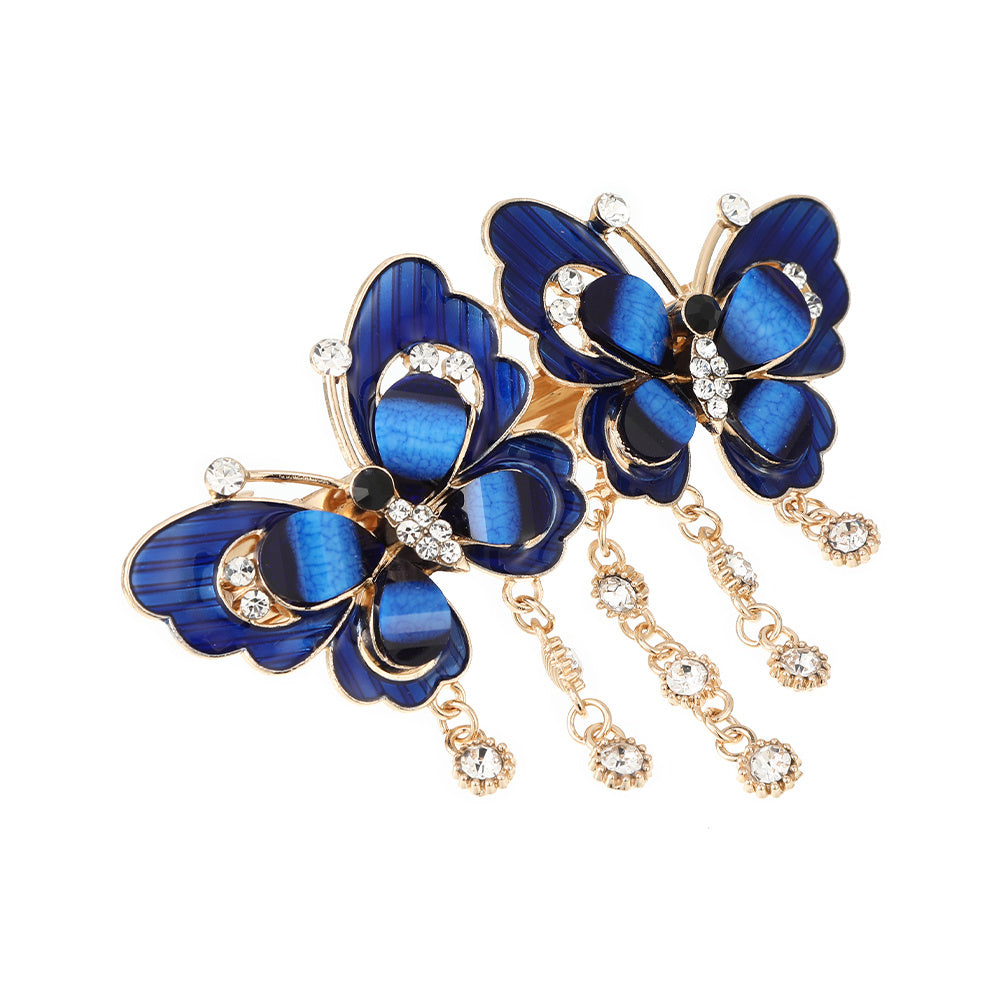 Butterfly Rhinestone Hair Clips Metal Enamel Flower Vintage Hairpins With Tassel