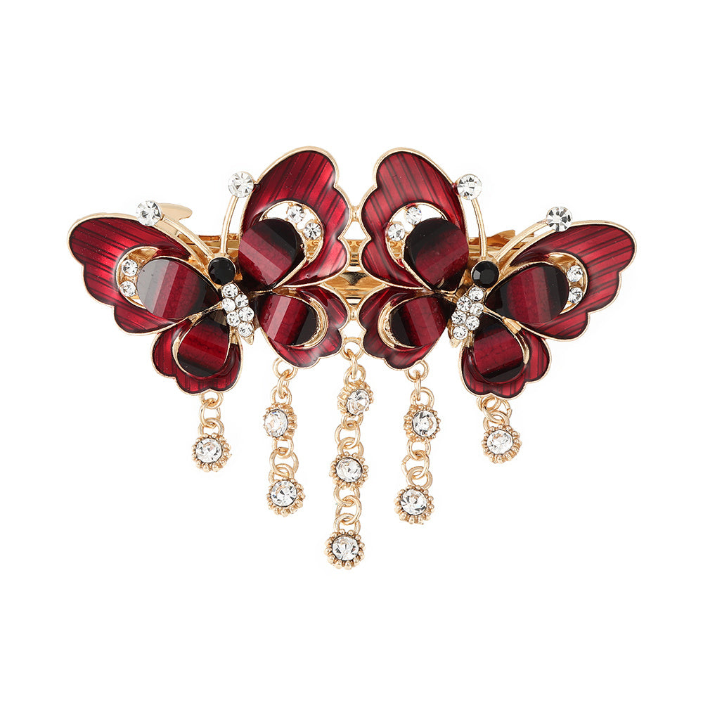 Butterfly Rhinestone Hair Clips Metal Enamel Flower Vintage Hairpins With Tassel