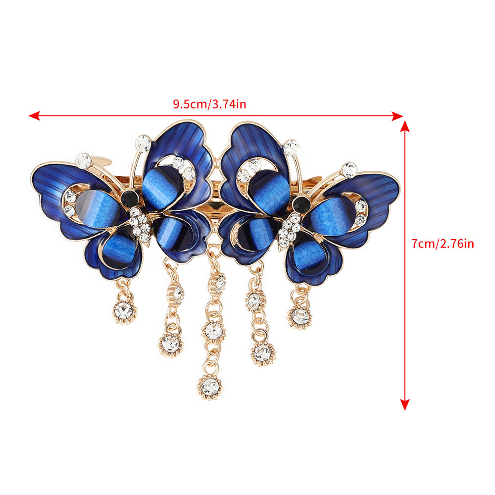 Butterfly Rhinestone Hair Clips Metal Enamel Flower Vintage Hairpins With Tassel