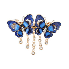 Butterfly Rhinestone Hair Clips Metal Enamel Flower Vintage Hairpins With Tassel