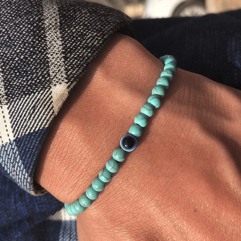 Men's Evil Eye Stone Beaded Bracelet