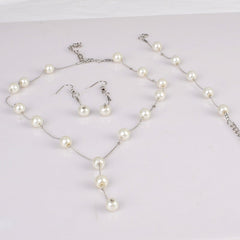 Faux Pearls Jewelry Set With Necklace Earrings Bracelet