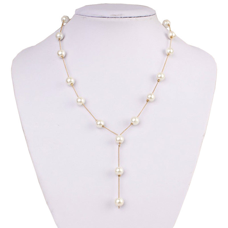 Faux Pearls Jewelry Set With Necklace Earrings Bracelet