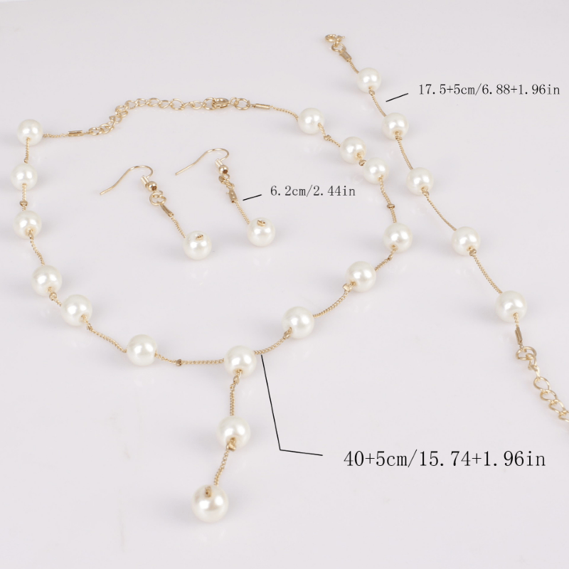 Faux Pearls Jewelry Set With Necklace Earrings Bracelet