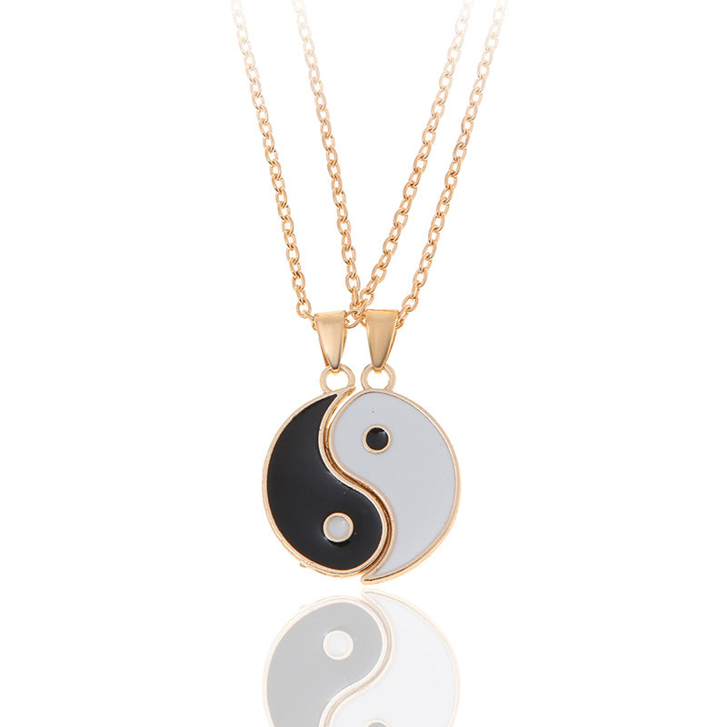 Stainless Steel Yin Yang Pendant Puzzle Piece Necklace for Couple or Friends