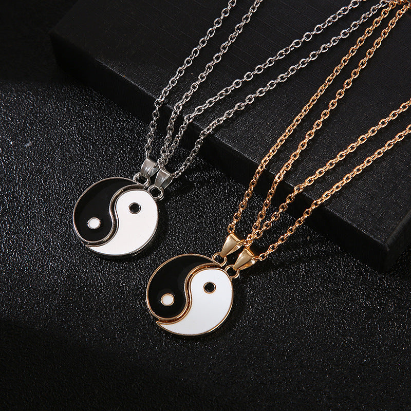 Stainless Steel Yin Yang Pendant Puzzle Piece Necklace for Couple or Friends