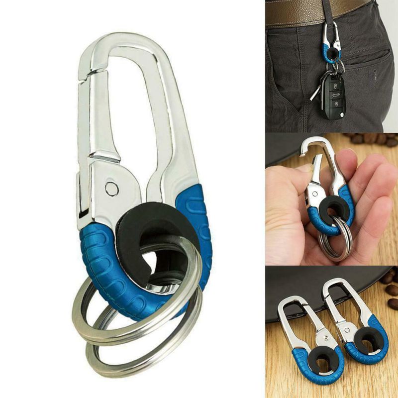 1pc Stainless Steel Keychain Hook Buckle Carabiner Double Ring Fishing Keyring