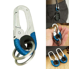 1pc Stainless Steel Keychain Hook Buckle Carabiner Double Ring Fishing Keyring