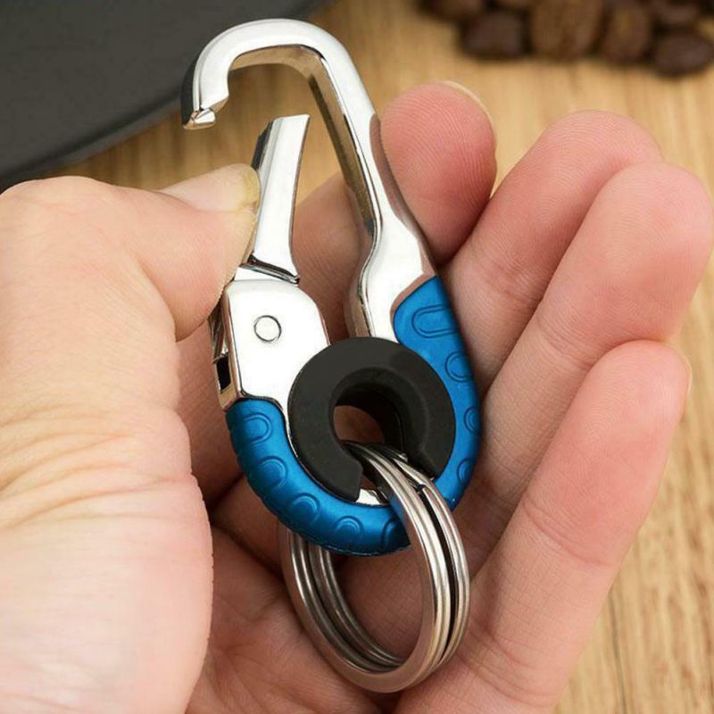 1pc Stainless Steel Keychain Hook Buckle Carabiner Double Ring Fishing Keyring