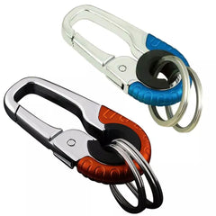1pc Stainless Steel Keychain Hook Buckle Carabiner Double Ring Fishing Keyring