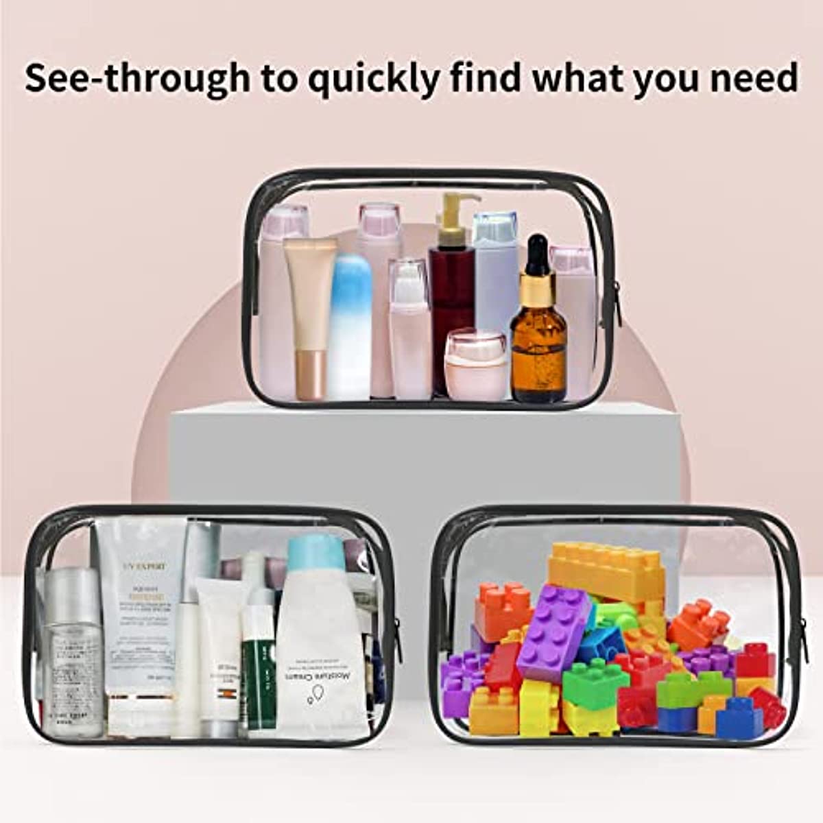 2 Pcs Clear Makeup Bags with Zippers