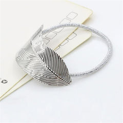 Alloy Feather Leaf Hair Tie Boho Vintage Stretchy Rubber Bands Ponytail Holder