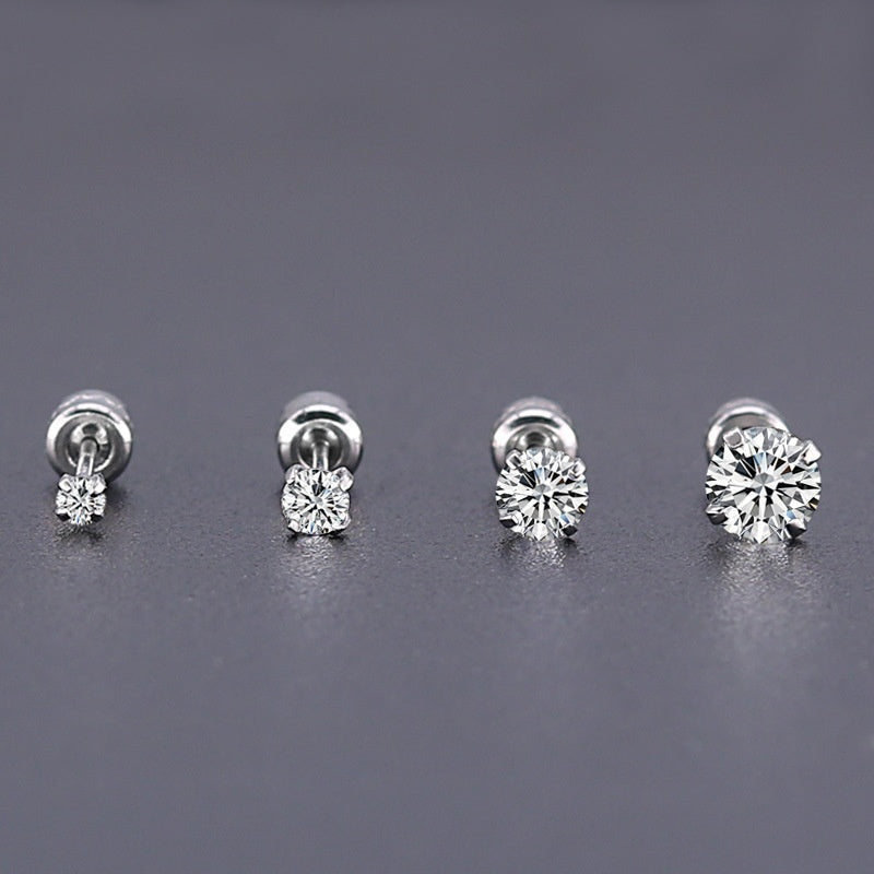 2 Pairs CZ Stud Earrings 6mm Stainless Steel Jewelry