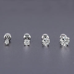 2 Pairs CZ Stud Earrings 6mm Stainless Steel Jewelry
