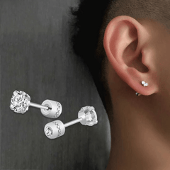 2 Pairs CZ Stud Earrings 6mm Stainless Steel Jewelry