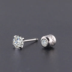 2 Pairs CZ Stud Earrings 6mm Stainless Steel Jewelry